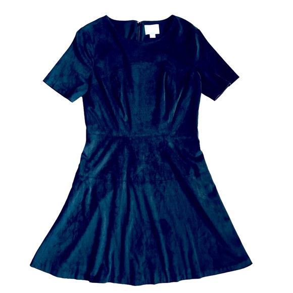 CeCe Cynthia Steffe Anthropologie Black Vegan Suede Fit and Flare Dress 10 - Picture 3 of 10